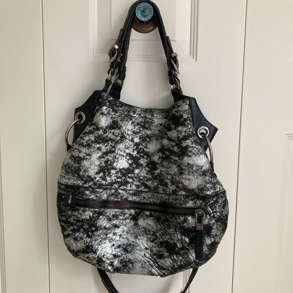 OrYANY Sidney Leather Shoulder Crossbody Bag - Rare Black/Silver Color